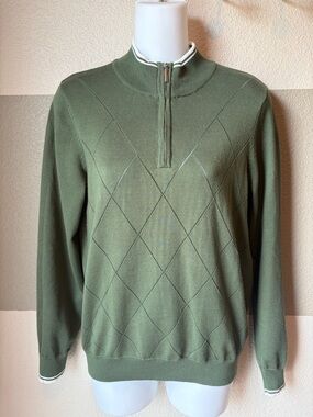 Jack Smith Women’s Small Green White Quarter Zip Argyle Sweater Golf Ribbed Knit